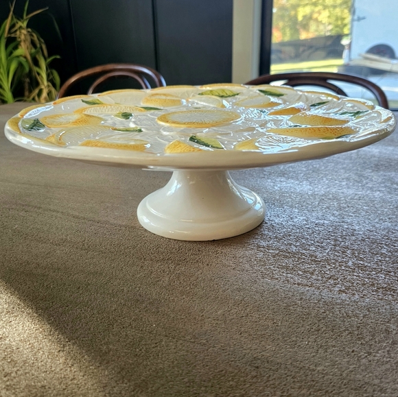 1970s Sculptural Majolica Lemon Hand Painted Cakestand Paltter made in Portugal - Picture 4 of 10
